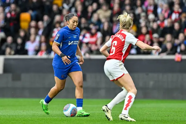 stock image Lauren James of Chelsea Women goes forward with the ball during the FA Women's League Cup Final match Arsenal Women vs Chelsea FC Women at Molineux, Wolverhampton, United Kingdom, 31st March 202