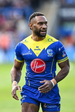 Warrington Wolves takımından Rodrick Tai, 30 Mart 202 'de İngiltere' nin Warrington şehrinde oynanan Halliwell Jones Stadyumu 'nda oynanan Warrington Wolves ve Catalans Dragons maçının öncesinde ısınma turunda