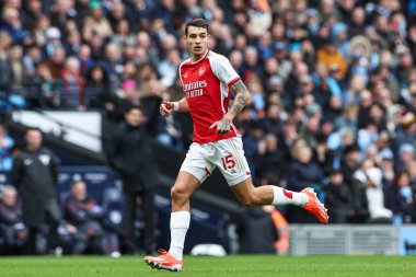 Premier Lig karşılaşmasında Arsenal 'den Jakub Kiwior Manchester City, Manchester Stadyumu' nda Arsenal 'e karşı 31 Mart 202