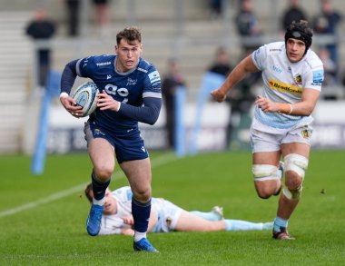 Satış Köpekbalıkları 'ndan Tom Roebuck 31 Mart 202' de Salford Halk Stadyumu 'nda Gallagher Premiership maçında Sale Sharks - Exeter Chiefs maçında gol atmak için ayrıldı.