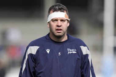 Sale Sharks 'tan Josh Beaumont 31 Mart 202' de Salford Community Stadyumu 'nda Gallagher Premiership maçından önce ısınıyor.