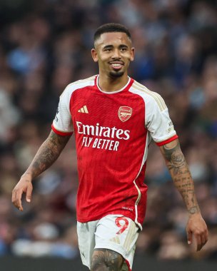 İngiltere Etihad Stadyumu 'nda oynanan Premier Lig karşılaşmasında Arsenal' den Gabriel Jesus Manchester City ile Arsenal arasında 31 Mart 202