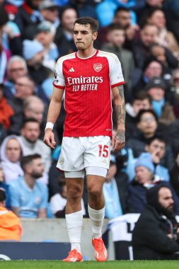 Premier Lig karşılaşmasında Arsenal 'den Jakub Kiwior Manchester City, Manchester Stadyumu' nda Arsenal 'e karşı 31 Mart 202