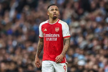 İngiltere Etihad Stadyumu 'nda oynanan Premier Lig karşılaşmasında Arsenal' den Gabriel Jesus Manchester City ile Arsenal arasında 31 Mart 202