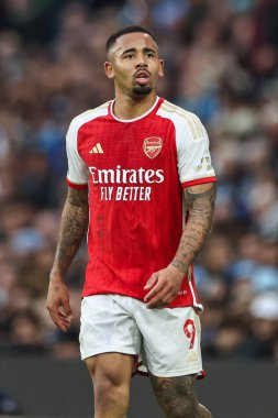 İngiltere Etihad Stadyumu 'nda oynanan Premier Lig karşılaşmasında Arsenal' den Gabriel Jesus Manchester City ile Arsenal arasında 31 Mart 202