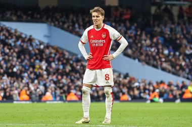 Arsenal 'den Martin degaard Premier League maçında Manchester City, Etihad Stadyumu' nda Arsenal 'e karşı, 31 Mart 2024