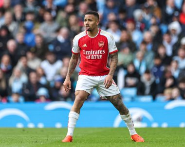 İngiltere Etihad Stadyumu 'nda oynanan Premier Lig karşılaşmasında Arsenal' den Gabriel Jesus Manchester City ile Arsenal arasında 31 Mart 202