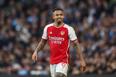 İngiltere Etihad Stadyumu 'nda oynanan Premier Lig karşılaşmasında Arsenal' den Gabriel Jesus Manchester City ile Arsenal arasında 31 Mart 202