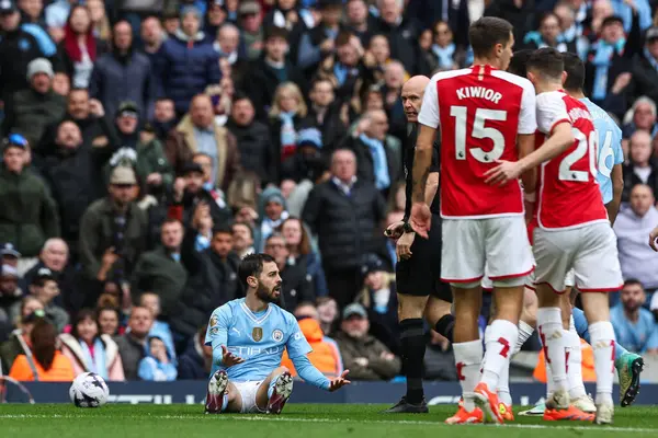 Bernardo Silva Manchester City Reacts Being Fouled Premier League Match — Stock Photo, Image