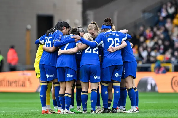 Chelsea Speelsters Vormen Een Bundel Tijdens Women League Cup Finale Rechtenvrije Stockfoto's