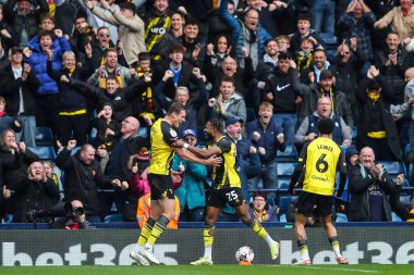 Watford 'dan Mileta Rajovi, 1 Nisan 2024' te İngiltere 'nin başkenti West Bromwich Albion' a karşı Watford 'da oynanan Sky Bet Şampiyonası maçında 0-2' lik galibiyetini kutluyor.