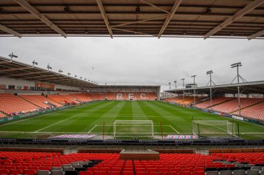 Bloomfield Road, Blackpool Home of Blackpool 'un genel görünümü, 1 Nisan 202' de Bloomfield Road, Blackpool 'da Blackpool-Wycombe Wanderers maçına karşı oynanacak.