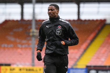 Blackpool 'dan Marvin Ekpiteta, Sky Bet Ligi 1 karşılaşması öncesinde Bloomfield Road, Blackpool, İngiltere' de oynanan Blackpool-1 Nisan 202 'de Blackpool-Wycombe Wanderers maçında