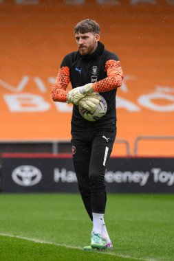 Blackpool 'dan Daniel Grimshaw, Blackpool, İngiltere' de 1 Nisan 202 'de oynanan Blackpool-Wycombe Wanderers maçı öncesinde oynanan maç öncesi ısınma maçında...