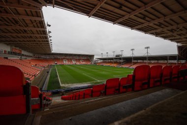 Bloomfield Road, Blackpool Home of Blackpool 'un genel görünümü, 1 Nisan 202' de Bloomfield Road, Blackpool 'da Blackpool-Wycombe Wanderers maçına karşı oynanacak.
