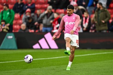 Nottingham Ormanı 'ndan Morgan Gibbs-White Premier League maçı öncesinde Nottingham Forest' a karşı Fulham City Ground, Nottingham, İngiltere 'de 2 Nisan 202' de oynanan maç öncesi ısınma maçında...