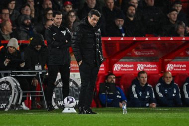 Nottingham Forest, Fulham 'a karşı 2 Nisan 202' de Nottingham City Ground, Nottingham 'da oynanan Premier League maçında Fulham' ın Marco Silva Menajeri.