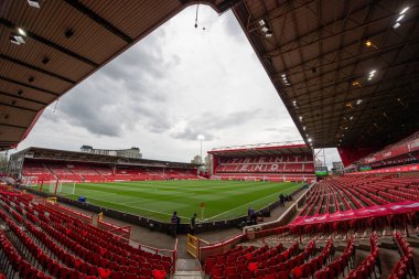 İngiltere 'nin Nottingham şehrinde 2 Nisan 202' de oynanan Premier League maçı öncesinde Nottingham Forest, Fulham 'a karşı oynadığı City Ground maçının genel görüntüsü.