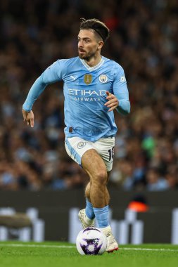 Manchester City 'den Jack Grealish, Premier Lig maçında Manchester City ile Aston Villa arasında 3 Nisan 202' de Etihad Stadyumu 'nda bir ara verdi.