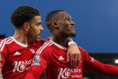 Nottingham 'dan Callum Hudson-Odoi Premier League maçında Nottingham Forest Fulham' a karşı 2 Nisan 202 'de oynanan City Ground, Nottingham, İngiltere maçında 1-0' lık galibiyet golünü kutluyor.