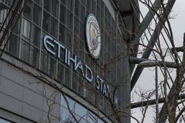 Etihad Stadyumu 'nun Premier Lig maçı sırasında Etihad Stadyumu' nun genel bir görüntüsü Manchester City ile Aston Villa arasında, Etihad Stadyumu 'nda, 3 Nisan 202