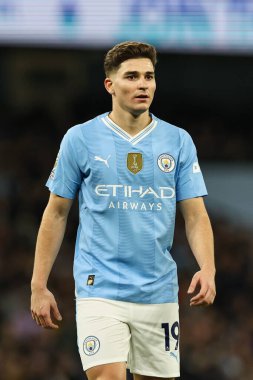 Manchester City 'den Julin Ivarez Premier League maçında Manchester City ile Aston Villa arasında Etihad Stadyumu, Manchester, İngiltere, 3 Nisan 2024