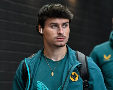 Hugo Bueno of Wolverhampton Wanderers arrives ahead of the match, during the Premier League match Burnley vs Wolverhampton Wanderers at Turf Moor, Burnley, United Kingdom, 2nd April 202 clipart