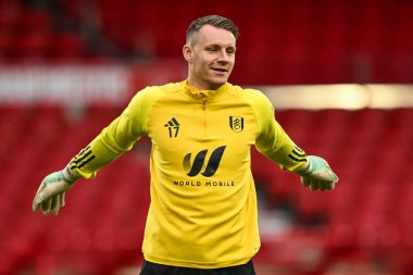 Maç öncesi ısınma sırasında Fulham 'dan Bernd Leno Premier Lig maçı öncesinde Nottingham Forest Fulham' a karşı City Ground, Nottingham, İngiltere, 2 Nisan 202