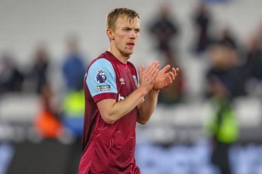 James Ward-Prowse of West Ham United applauds fans after the game during the Premier League match West Ham United vs Tottenham Hotspur at London Stadium, London, United Kingdom, 2nd April 202 clipart