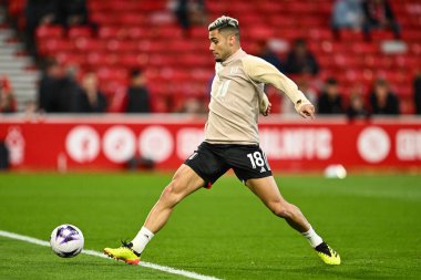 Maç öncesi ısınma turunda Fulham 'dan Andreas Pereira Premier Lig karşılaşması öncesinde Nottingham Forest Fulham' a karşı City Ground, Nottingham, İngiltere, 2 Nisan 202