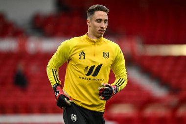 Maç öncesi ısınma turunda Fulham 'dan Steven Benda Premier League maçında Nottingham Forest' a karşı Fulham City Ground, Nottingham, İngiltere, 2 Nisan 202