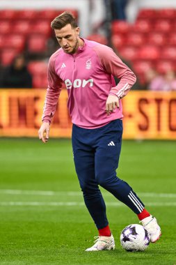 Nottingham Ormanı 'ndan Chris Wood Premier Lig maçı öncesinde Nottingham Forest' a karşı Fulham City Ground, Nottingham, İngiltere 'de 2 Nisan 202' de oynanan maç öncesi ısınma maçında