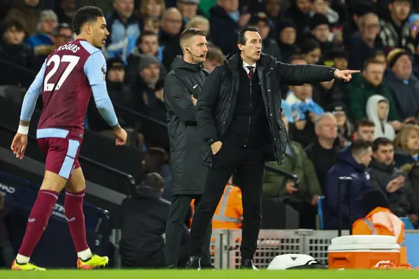 stock image Unai Emery Manager of Aston Villa during the Premier League match Manchester City vs Aston Villa at Etihad Stadium, Manchester, United Kingdom, 3rd April 202