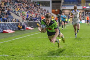 Warrington Wolves 'tan Josh Thewlis, 5 Nisan 202' de Leeds Stadyumu 'nda oynanan Betfred Süper Lig 7. Raundunda Leeds Gergedan ve Warrington Wolves maçına gidiyor.