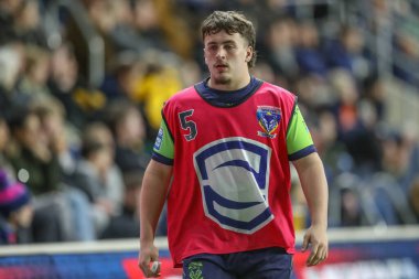 Warrington Wolves 'tan Matty Ashton Betfred Süper Lig 7. Raundda ısınıyor Leeds Gergedan Warrington Wolves' a karşı Headingley Stadyumu, Leeds, Birleşik Krallık 'ta 5 Nisan 202