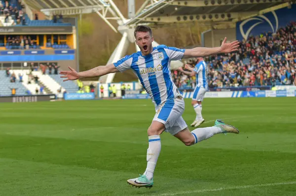 Rhys Healey Van Huddersfield Town Viert Zijn Doel Tijdens Sky — Stockfoto