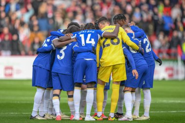 Chelsea takımı Premier Lig maçı sırasında Sheffield United Chelsea 'ye karşı Bramall Lane, Sheffield, İngiltere' de 7 Nisan 202 'de bir araya geldi.