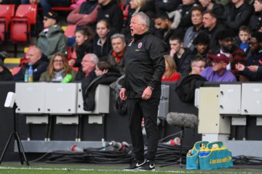 Sheffield United 'ın Chris Wilder teknik direktörü Premier League maçında Sheffield United Chelsea' ye karşı Bramall Lane, Sheffield, İngiltere, 7 Nisan 202