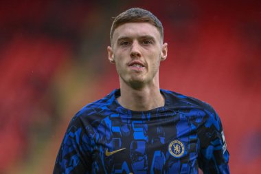 Chelsea 'den Cole Palmer Premier Lig maçında Sheffield United Chelsea' ye karşı 7 Nisan 202 'de Bramall Lane, Sheffield, İngiltere' de oynanan maçta ısınma turunda