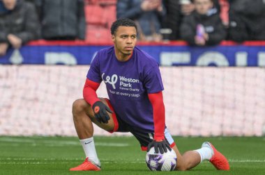 Sheffield United takımından Cameron Archer Premier League maçında Sheffield United Chelsea 'ye karşı Bramall Lane, Sheffield, İngiltere' de 7 Nisan 202 'de oynanan ısınma maçında