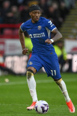 Chelsea 'den Noni Madueke Premier Lig karşılaşmasında Sheffield United Chelsea' ye karşı Bramall Lane, Sheffield, İngiltere, 7 Nisan 202