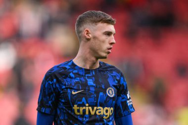 Chelsea 'den Cole Palmer Premier Lig karşılaşması öncesinde Sheffield United Chelsea' ye karşı 7 Nisan 202 'de Bramall Lane, Sheffield, İngiltere' de oynanan maç öncesi ısınma maçında