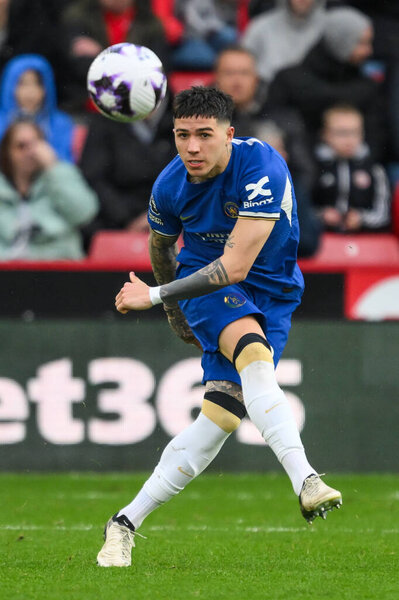 Enzo Fernndez of Chelsea passes the ball during the Premier League match Sheffield United vs Chelsea at Bramall Lane, Sheffield, United Kingdom, 7th April 2024