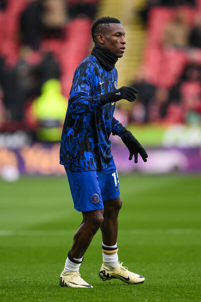 Nicolas Jackson of Chelsea during the pre-game warmup ahead of the Premier League match Sheffield United vs Chelsea at Bramall Lane, Sheffield, United Kingdom, 7th April 202