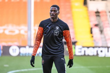 Blackpool 'dan Marvin Ekpiteta, 9 Nisan 202' de Bloomfield Road, Blackpool 'da oynanan Blackpool-Fleetwood Town maçı öncesinde oynanan maç öncesi ısınma maçında...