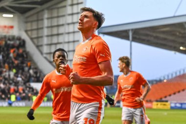 Jake Beesley of Blackpool scores to make it 1-0 during the Sky Bet League 1 match Blackpool vs Fleetwood Town at Bloomfield Road, Blackpool, United Kingdom, 9th April 202 clipart