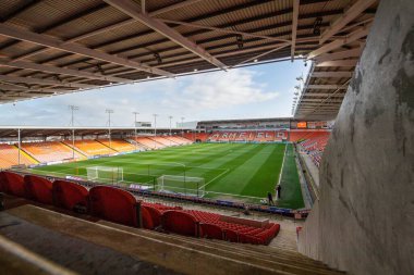 Bloomfield Road, Blackpool Home of Blackpool 'un genel görünümü Sky Bet 1 maçı öncesinde Blackpool Fleetwood Town' a karşı Bloomfield Road, Blackpool, 9 Nisan 202