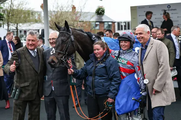 Bryony Frost Horse Owner Andy Peake Trainer Paul Nicholls Winning — Stock Photo, Image