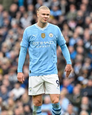 Manchester City 'den Erling Haaland, Premier League maçı sırasında Manchester City ile Luton Town Etihad Stadyumu, Manchester, İngiltere, 13 Nisan 202