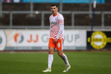 Blackpool takımından Albie Morgan 13 Nisan 202 'de Brunton Park, Carlisle, İngiltere' de Carlisle United ile Blackpool maçında karşılaştı.